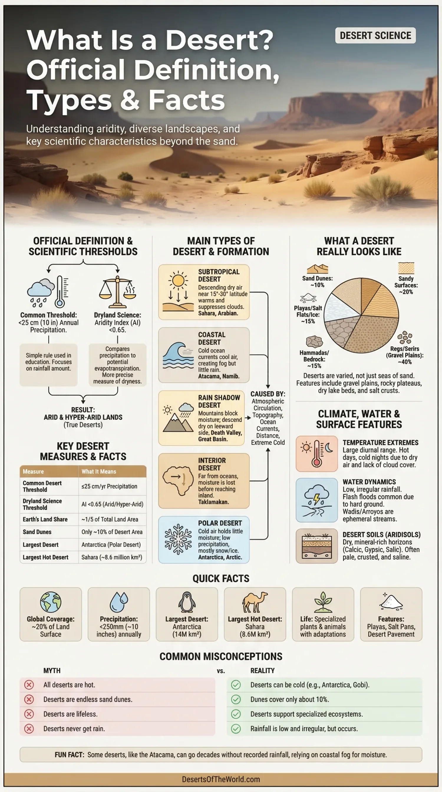 Desert landscape with sparse vegetation and sandy terrain illustrating the definition of a desert.