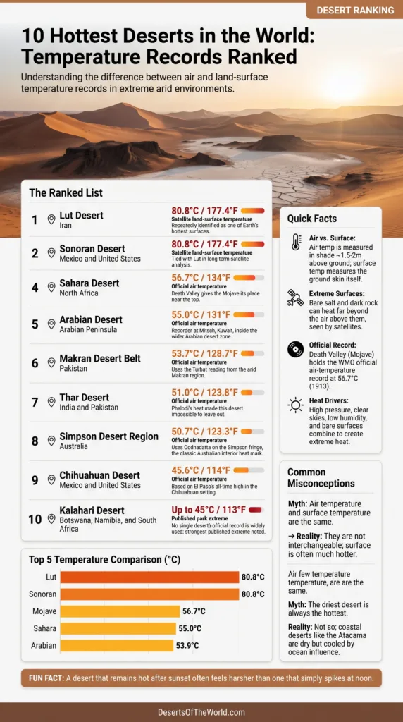 10 hottest deserts in the world showing temperature records and ranks
