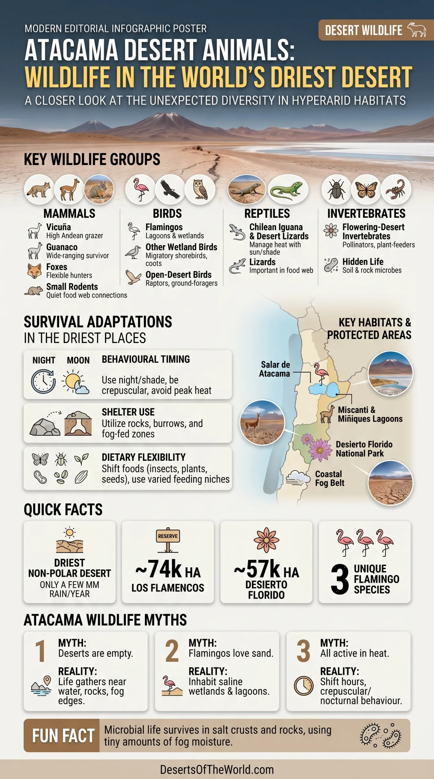 Atacama Desert animals, showcasing wildlife adaptations in one of the driest places on Earth.