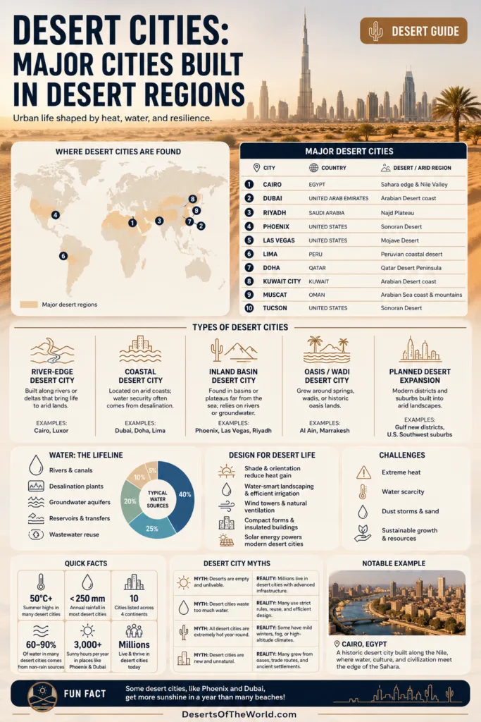 Desert cities built in hot, arid regions showcase innovative architecture and urban planning in challenging environments.
