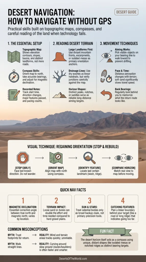 Desert navigation tips for traveling without GPS to ensure safe journey across arid landscapes.