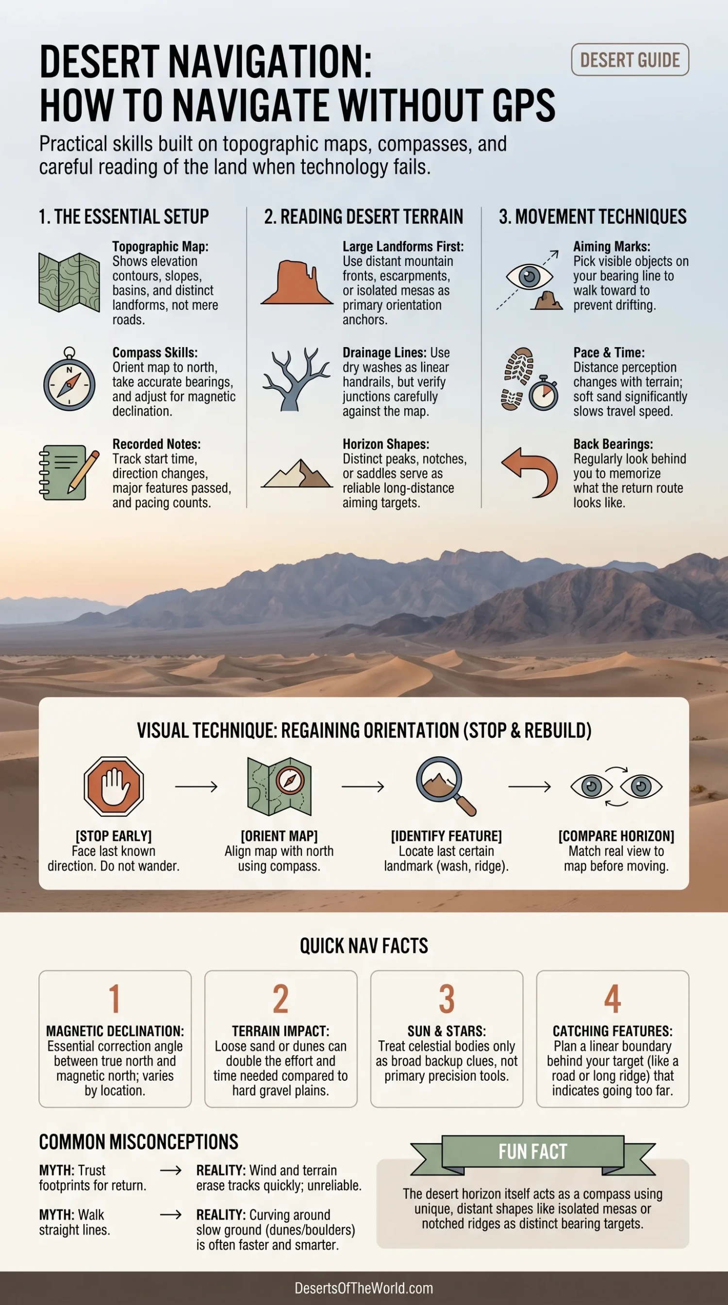 Desert navigation tips for traveling without GPS to ensure safe journey across arid landscapes.