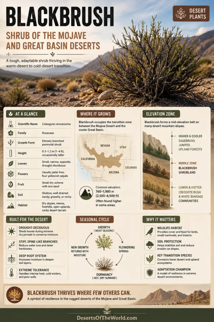 Blackbrush shrub of the Mojave and Great Basin Deserts in a natural landscape