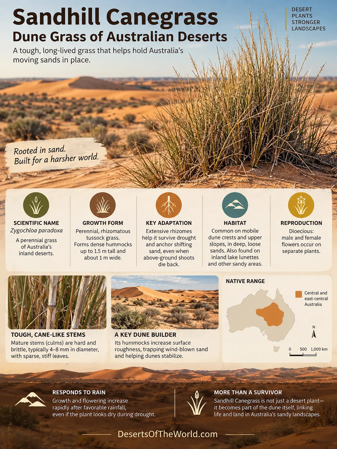 sandhill canegrass in desert landscape related to Sandhill Canegrass: Dune Grass of Australian Deserts